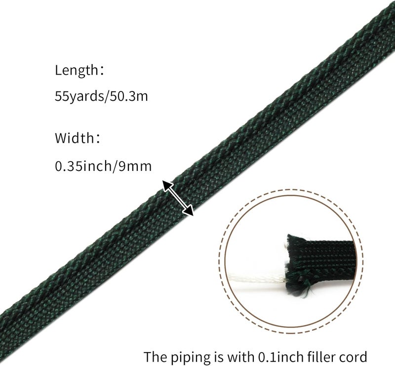 YRCLASYTRIM 0.35inch,(55Yards) Sewing Piping Trim,Shining Polyesterter Cord Trim,for Sewing Clothing,Hometextile, Decoration DIY Crafts Edge Piping Embellishments,30Colour (Black Green) - Image 2
